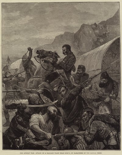 The Afghan War, Attack on a Baggage Train near Koruh by Marauders of the Mangal Tribe by Richard Caton Woodville junior